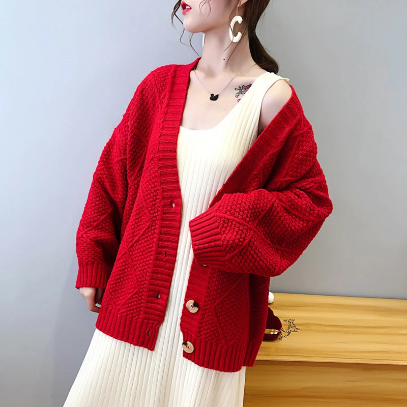 Fitaylor Autumn Winter Women Knitted Sweater Cardigan Coat Casual Loose Single Breasted V Neck Long Sleeve Female Coats |
