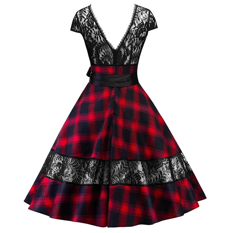ISHINE Classic England Plaid Pattern Print Women Dress Vintage 50s 60s Retro Rockabilly Robe Party Dresses 2018 Summer Vestidos | Женская