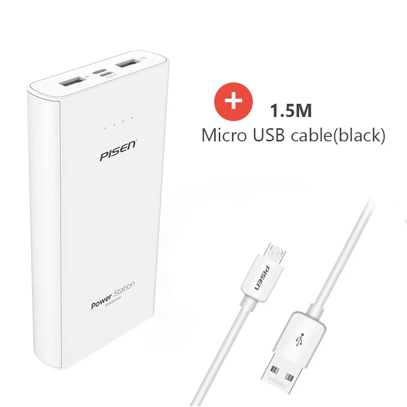 Pisen LED повер банк внешний Аккумулятор для телефонов 2.1a быстрой зарядки Dual USB Выходы двойной Вход Micro Тип USB-C Вход внешний Батарея Портативный Мощность банк - Цвет: DK2W USB 150cm cable