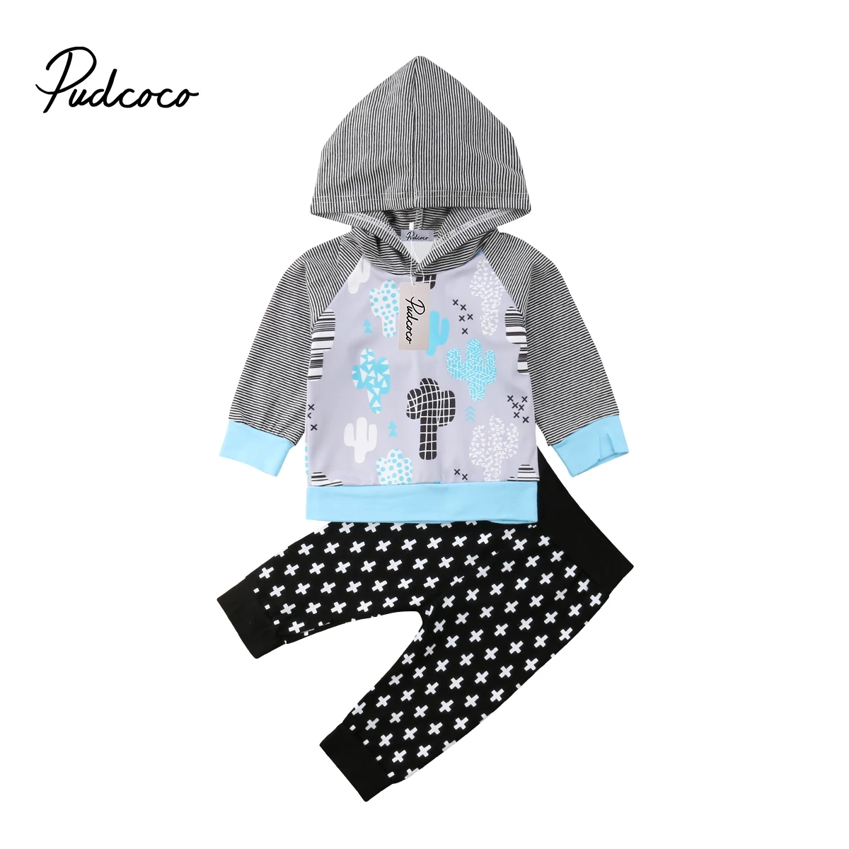 2018 Brand New Spring Autumn Toddler Baby Girls Boys Clothes Sets Long Sleeve Cactus Print Hooded Sweatshirts Tops+Pants 0-3Y | Детская