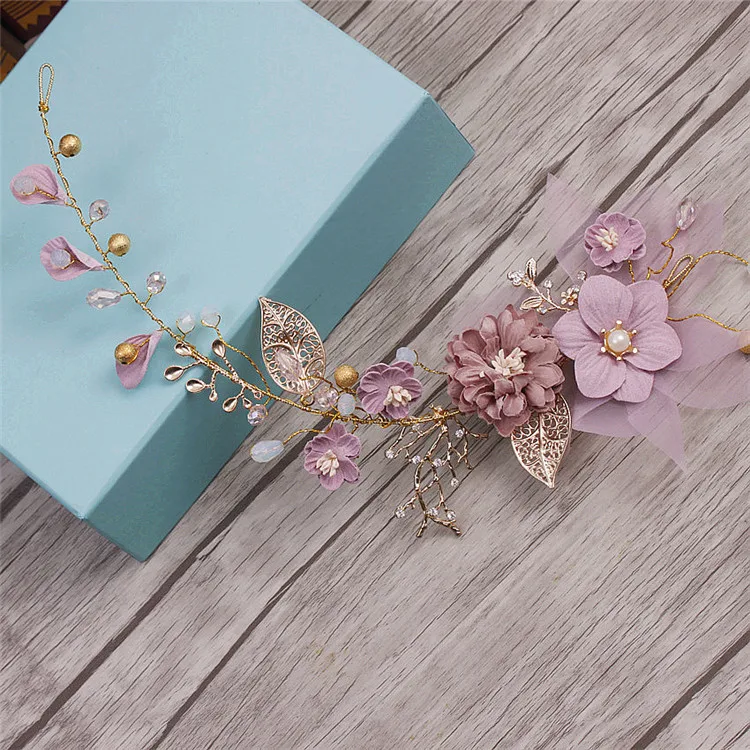 Свадебный головной убор для невесты золотисто-фиолетовая серия длинные волосы