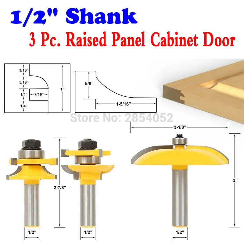 3PC 1/2" Shank Raised Panel Cabinet Door Router Bit Set - Cove Chwjw 12339 | Инструменты