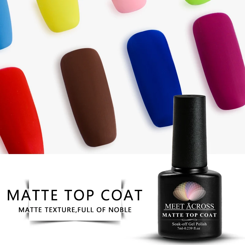 

MEET ACROSS Matte Top Coat Nail Art Design UV LED Base Gel No Sticky Layer No Clean Matt Top Gel Polish Long Lasting Manicure