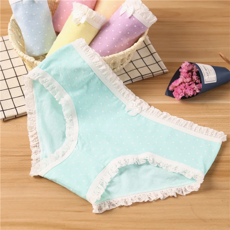 Женские кружевные трусы с бантом хлопковые короткие трусики низкой талией