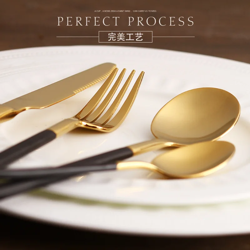 24 шт./лот столовые приборы с золотым покрытием вилки столовая ложка роскошный