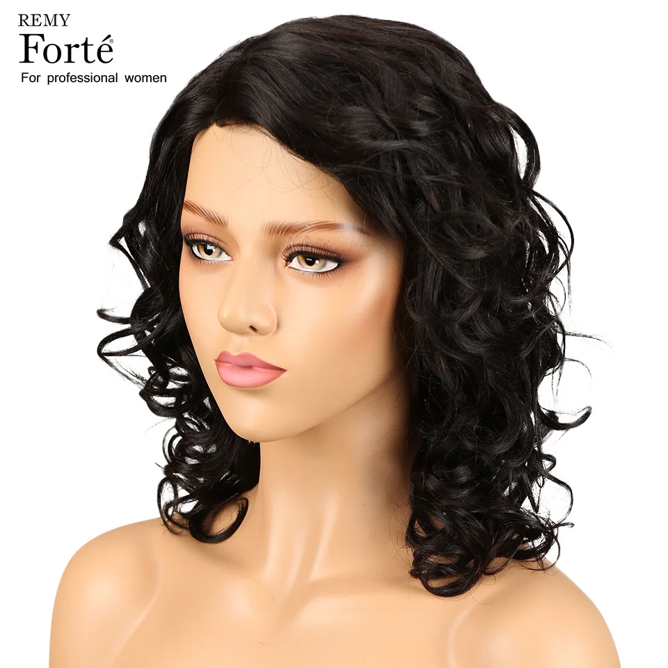 Парики из натуральных волос на шнурках Remy Forte Короткие Волнистые парики