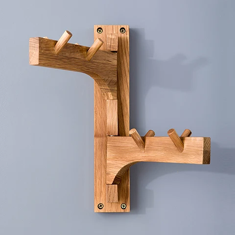 Дуб Творческий Стены Крюк вешалка Поворотный древесины Прочной нержавеющей