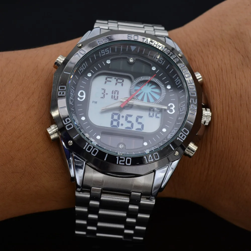 Fashion Solar Energy Watch Men's Full Steel Quartz Digital Sports Power Waterproof LED Men Military Clock 2015 | Наручные часы