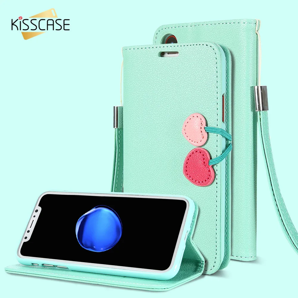 Kisscase кожаный чехол для iPhone X 8 плюс телефон Чехол Флип PU 6 S 7 Plus карты Слоты случай