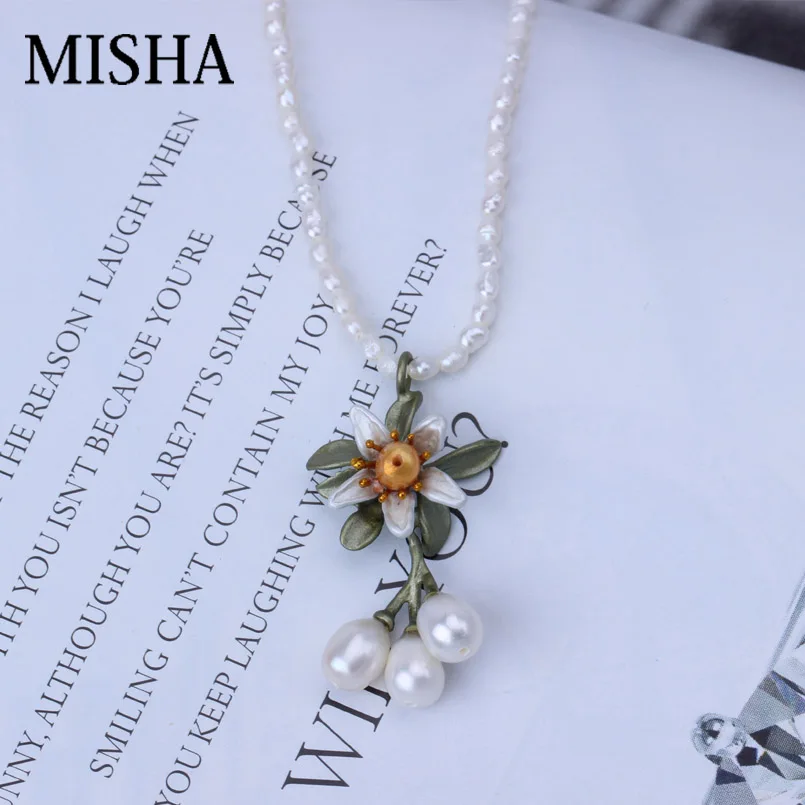 MISHA цветочный Ювелирный Набор для женщин Высокое качество жемчужное ожерелье ручной работы серьги-гвоздики клипсы серьги для свадебной вечеринки 1995