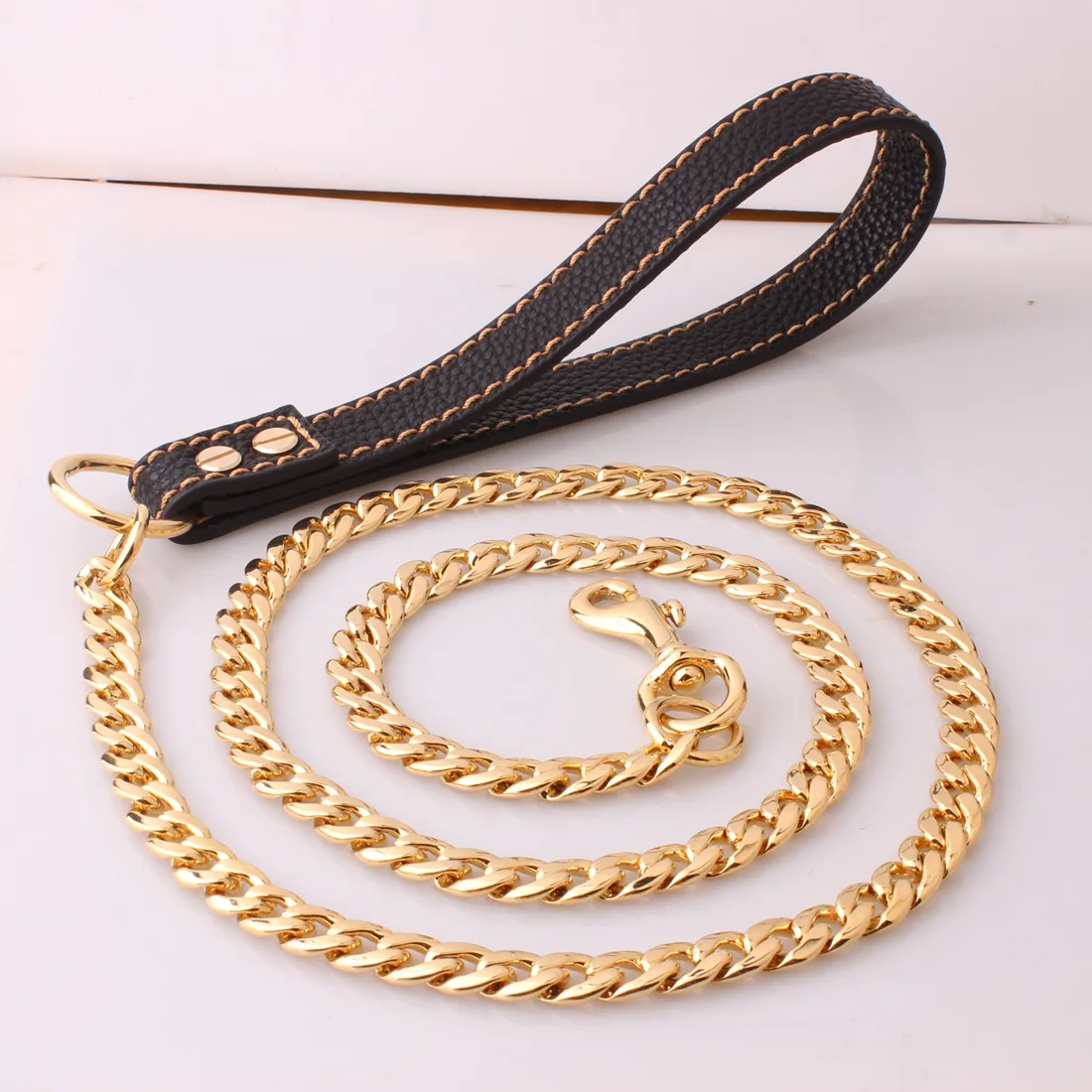 

125cm*11.5mm Stainless Steel Dog Leash Handle Slip Lead Collars Outdoor Metal Chain Waterproof Long For Dogs Pitbull 20E