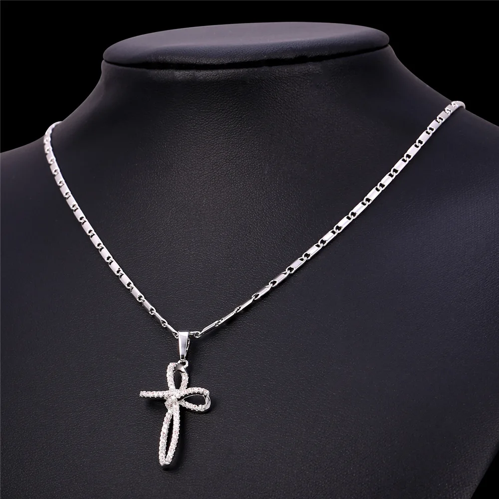 U7 Крест Кулон Ожерелье Для Женщин Ювелирные Изделия Позолоченный Циркон Крестик