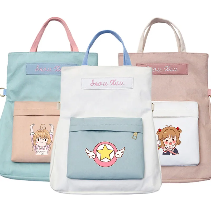 

Card Captor SAKURA Printing Backpack Women Cute Backpack Pink Crossbody Bags for Women Canvas Shoulder Bag Travel Rugzak 2019