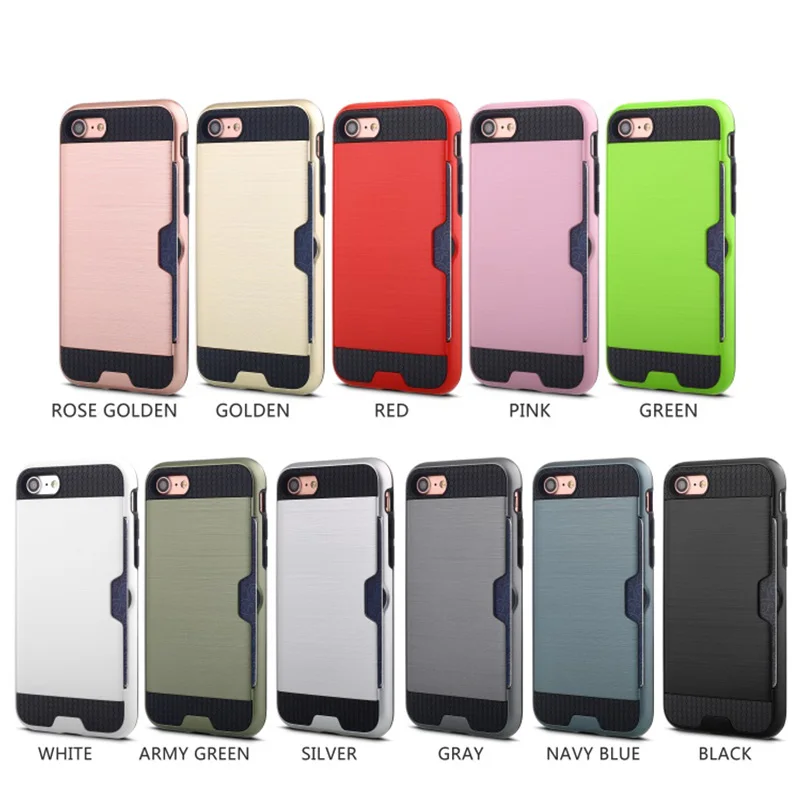 For iphone7/8 Armor Brushed Silicone Rubber Hard Plastic Case PLUS Double Layer PC+TPU with brush holder slot for card |