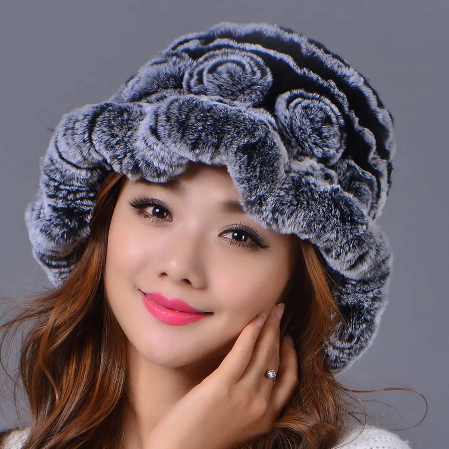 2018 женские головные уборы осень женский мех кролика Рекс с цветочным принтом