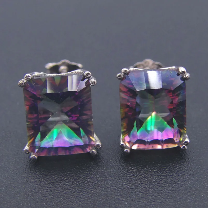 Серьги пусеты из серебра 925 пробы с мистическим топазом хит продаж|stud earrings|earrings