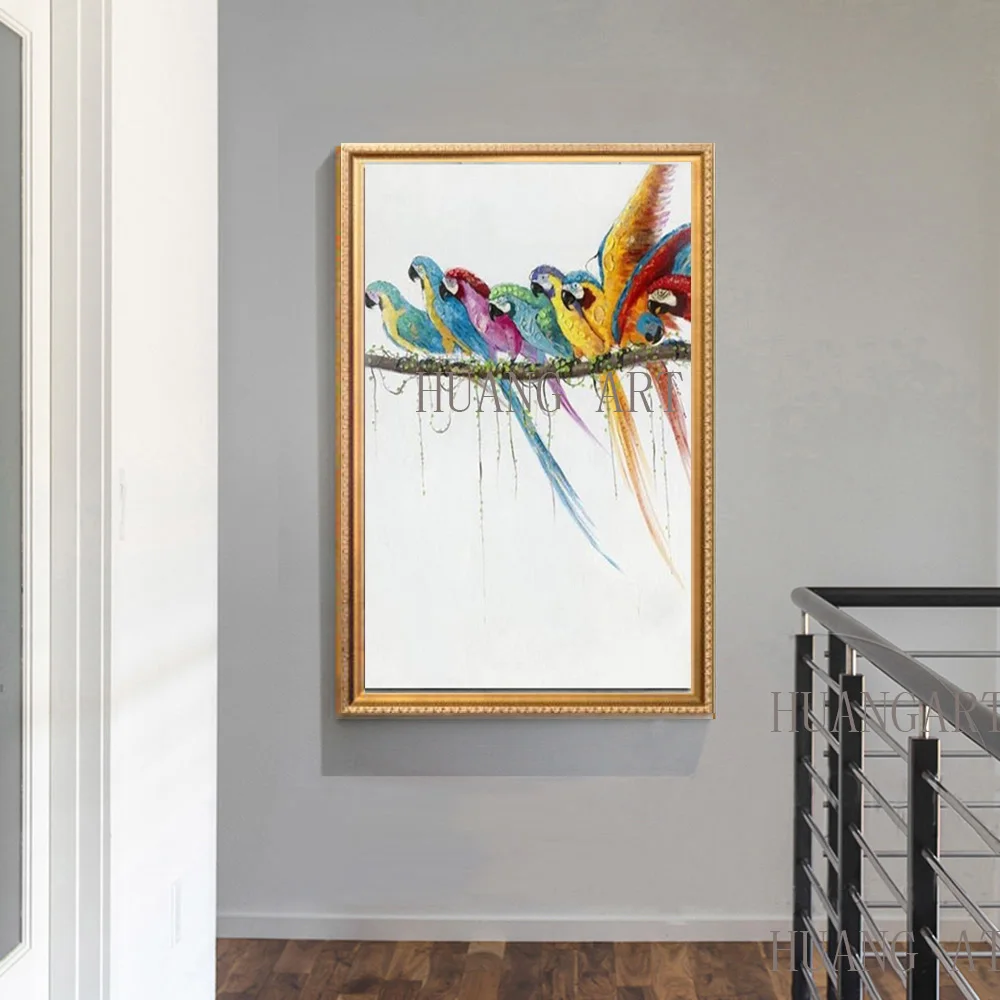 Animal Abstract Art RED PARROTS ON PURPLE by Alfred oil painting canvas High quality Hand painted Home Decor Hall restaurant | Дом и сад
