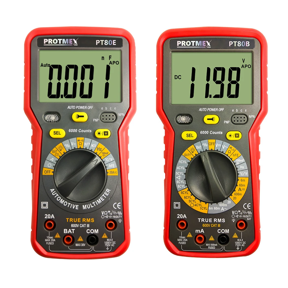 Protmex PT80B/80E 6000 отсчетов Цифровой Авто/Ручной Автомобильный мультиметр DC/AC напряжение, ток, сопротивление, Емкость Тестер