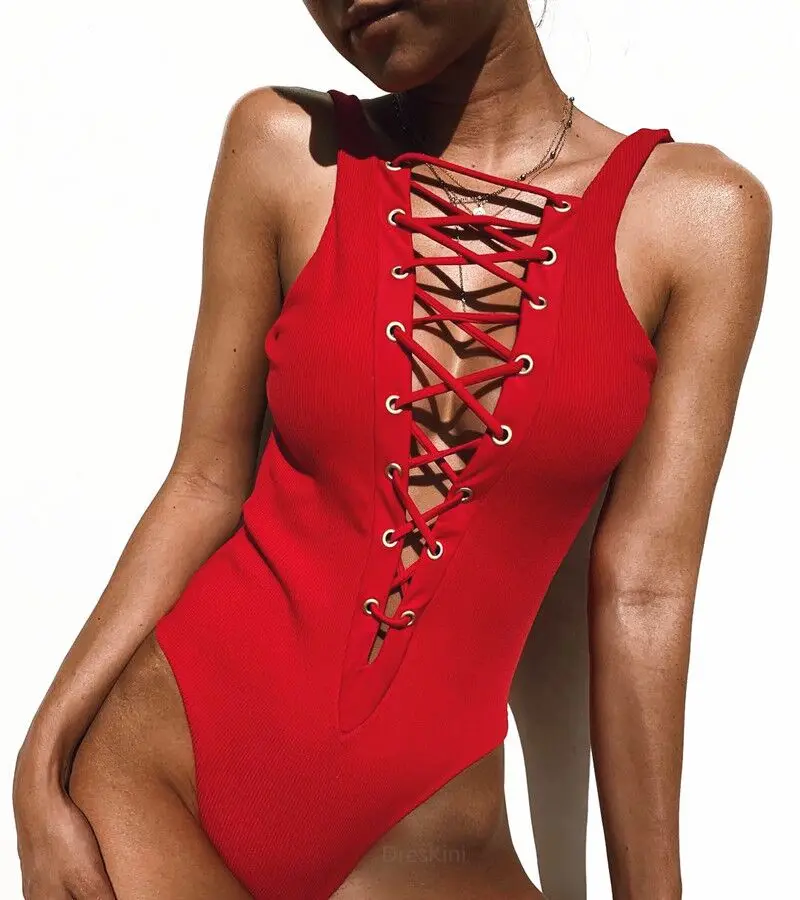 2019 черный красный на шнуровке с глубоким вырезом сзади женская одежда для