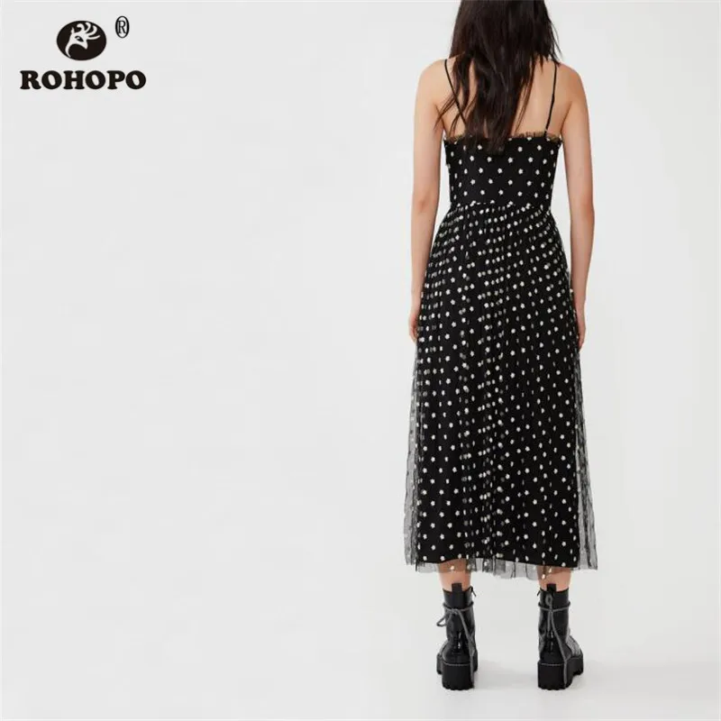 ROHOPO Двухслойное женское шифоновый с тонкими бретелями мешковатое платье миди