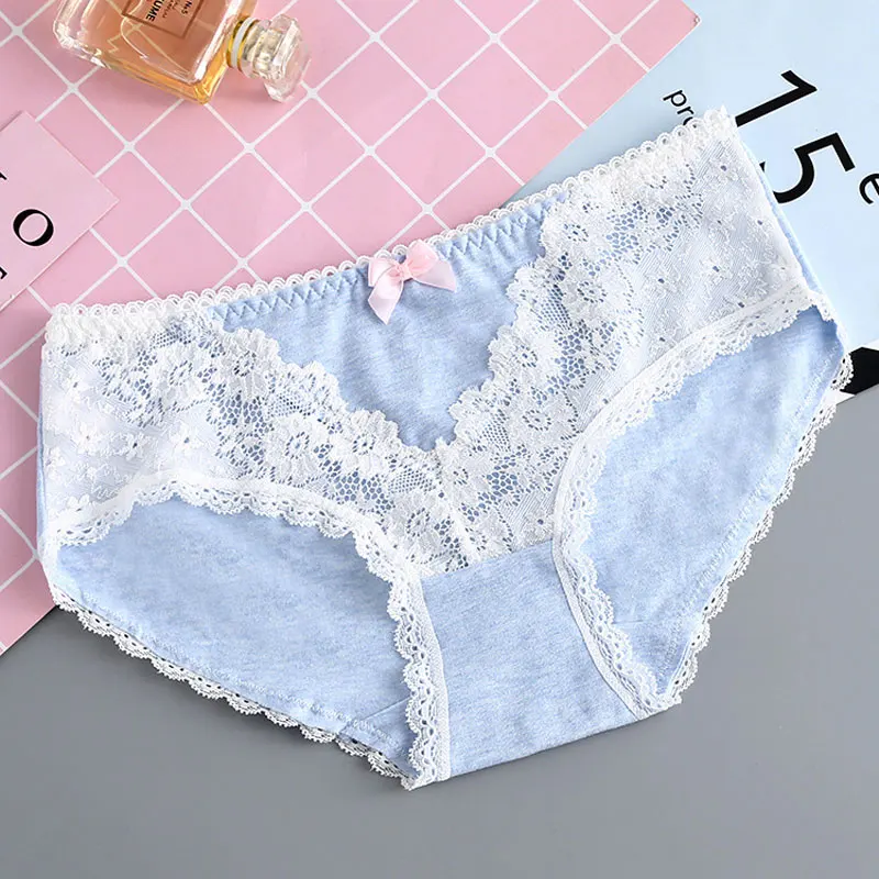 blue SP& CITY Япония Стиль кружева Для женщин нижнее бельё для девочек хлопок бесшовные брифы, модное милое молодая девушка, студентка Panites сексуальное женское белье - Цвет: blue