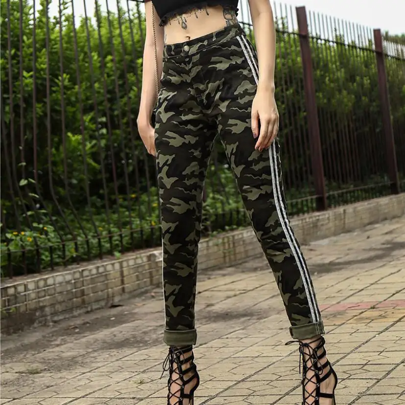 Джинсы LOGAMI женские облегающие камуфляжные брюки карандаш из денима с завышенной