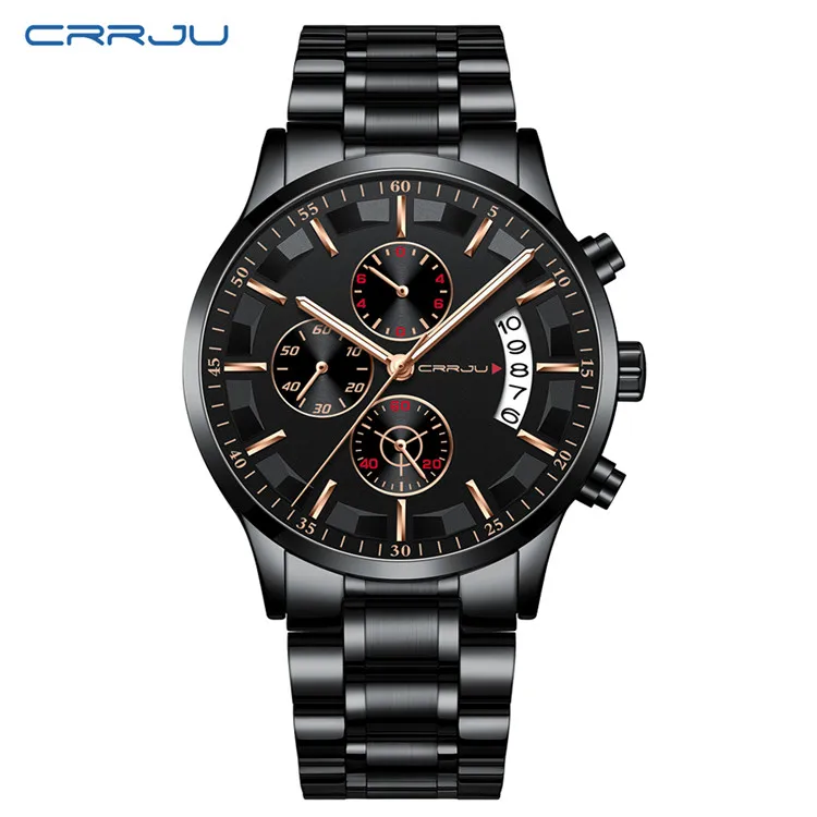 S Black rose CRRJU Топ люксовый бренд для мужчин бизнес аналоговые кварцевые часы из нержавеющей стали ремешок наручные часы Relogio Masculino часы Horloges Hours - Цвет: S Black rose
