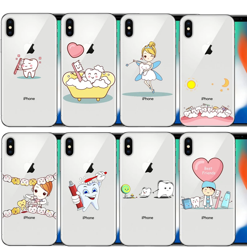 Уникальный Дизайн Kawaii Tooth Love Силиконовые ТПУ чехлы для телефонов iphone 4S 5C 6 6S 7 8 Plus 5S