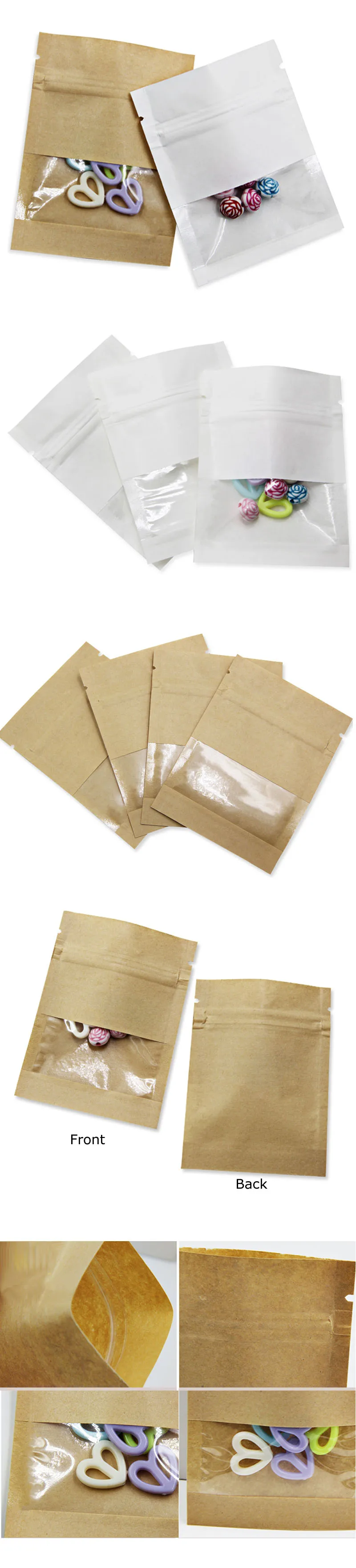 100 шт./лот Kraft бумага белый/коричневый упаковка мешок прозрачное окно Zip Lock самозапечатывающийся многоразовые сухофрукты чай дверная ручка с цветочным узором чехол