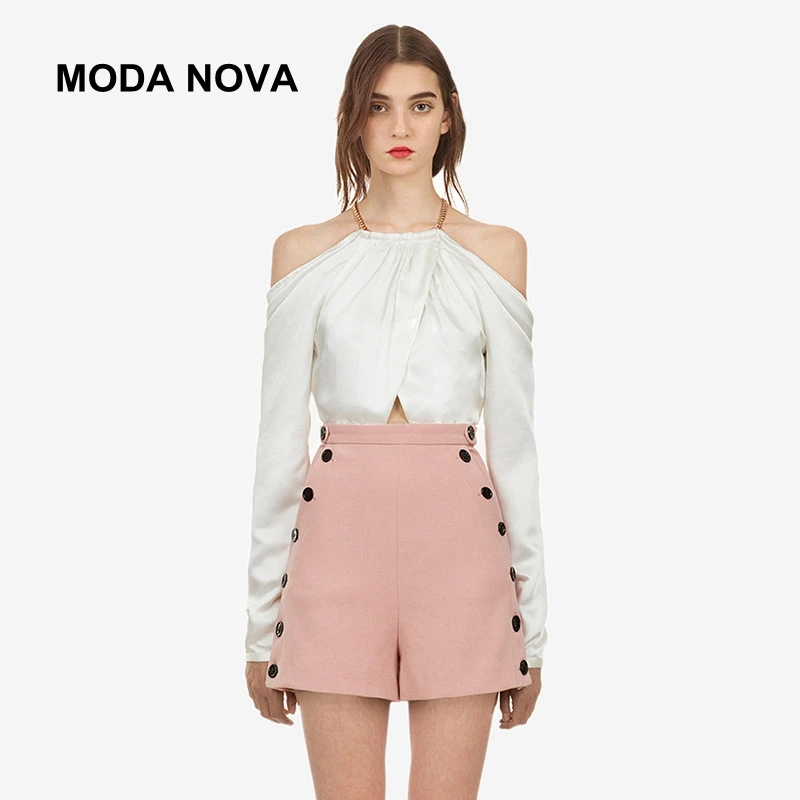 MODA NOVA Self Portrait блузка для женщин сексуальная туника с плеча длинным рукавом белая