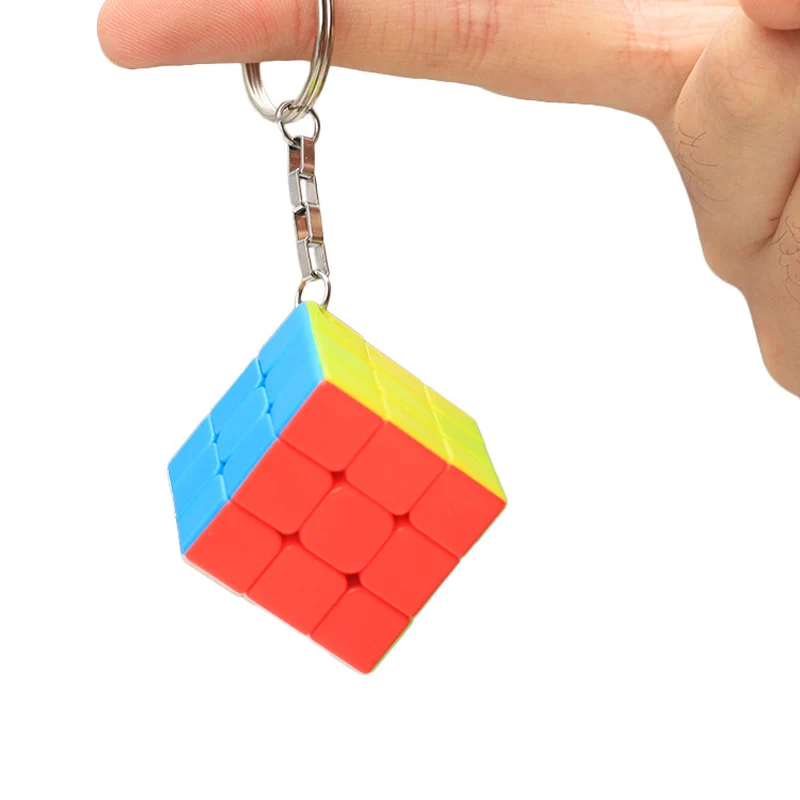 

High Quality 3CM Plastic ABS Mini 3x3x3 Magic Cube Puzzle Stickers with Keychain Ring Opp Bag Packakge Toys Gift