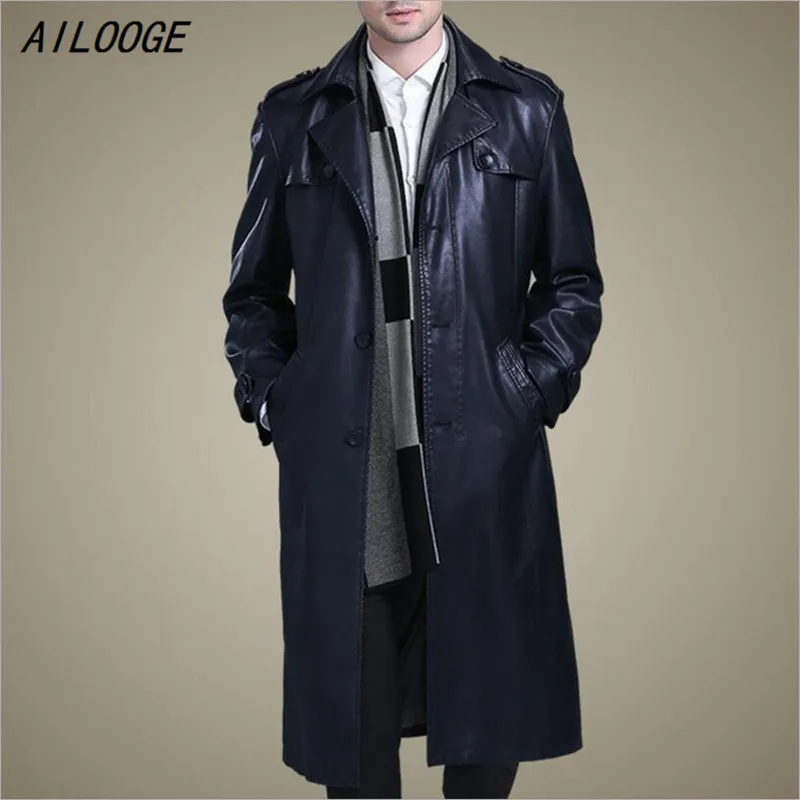 AILOOGE 2021 M 3XL Горячая новинка мужской деловой повседневный кожаный тренчкот тонкий
