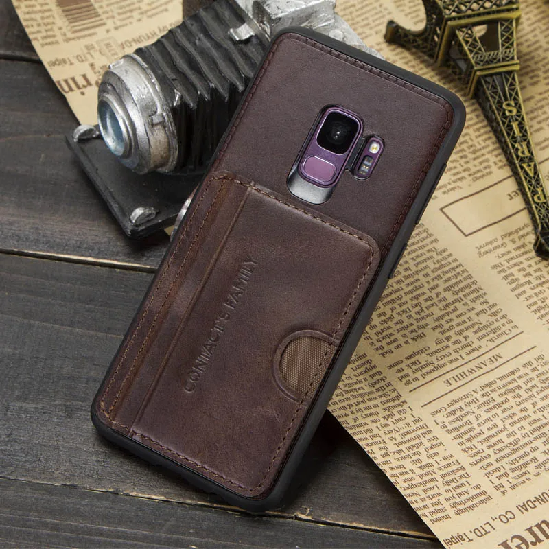 Обувь из натуральной кожи с отделением для карт чехол для samsung Galaxy S9 подставка держатель чехол для samsung Galaxy S9 противоударный Для мужчин Бизнес задняя крышка - Цвет: 1002-coffee