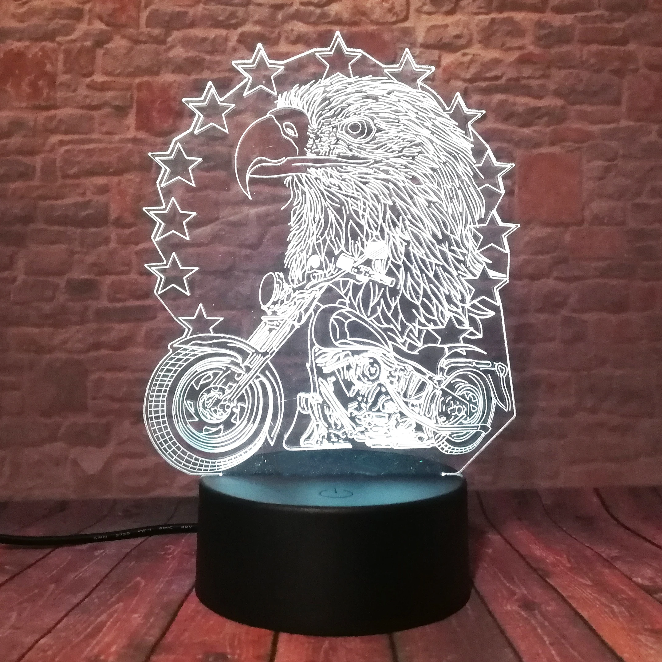 Новый Орел и Мотоцикл 3D LED ночник USB 7 цветов Изменение украшения Бытовая лампа для