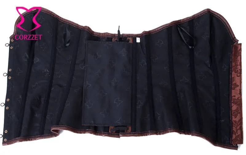 Коричневый винтажный корсет со стальными косточками в стиле стимпанк для женщин