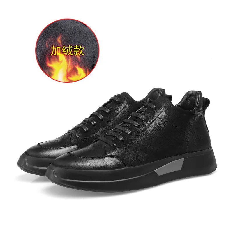 

Genuine Leather Thick Bottom Riding Boots snow boots men cowhide cashmere breathable sneaker fashion boots men casual shoes