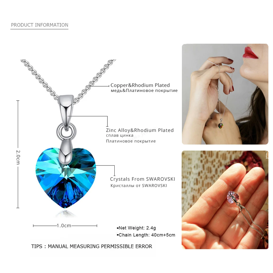 BAFFIN мини-ожерелье в форме сердца, подвеска с кристаллами Swarovski для женщин и девочек, подарок, серебряная цепочка, Детские ювелирные украшения