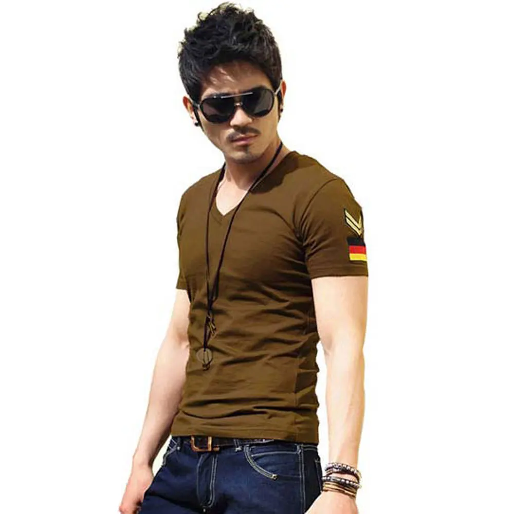 Новая летняя мужская футболка с коротким рукавом облегающая v образным вырезом