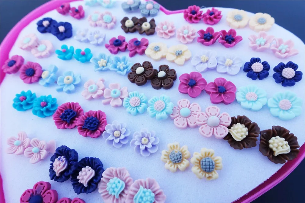 Серьги гвоздики пластиковые в квадратной коробке 12 пар/партия|flower stud earrings|earrings for