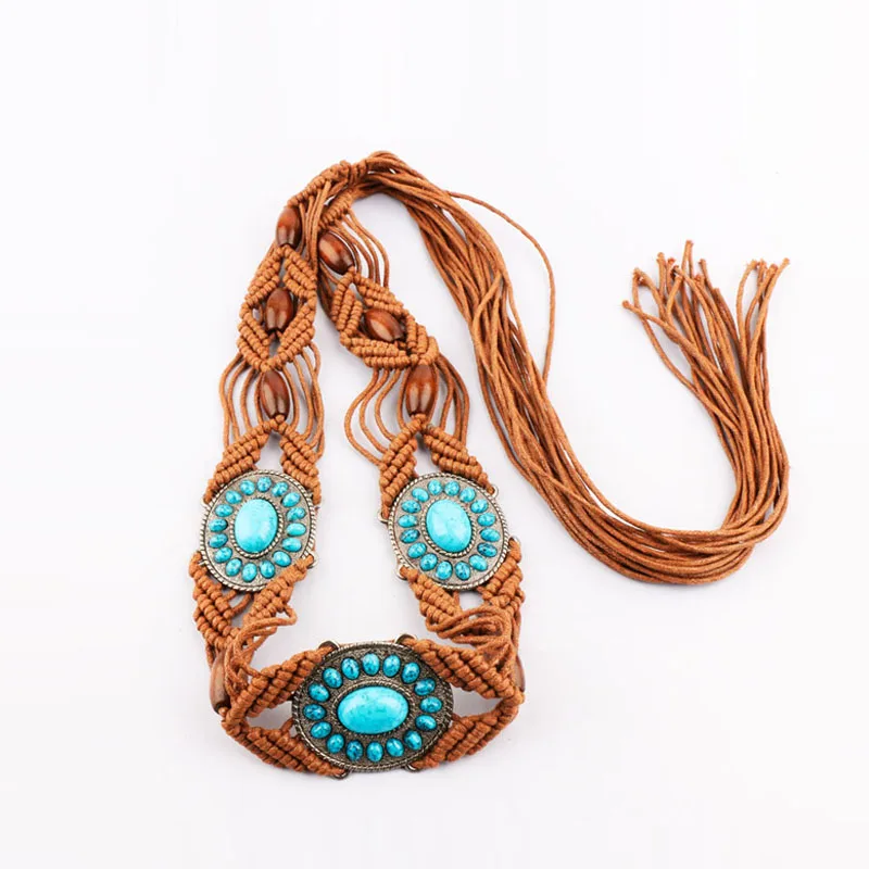 Женский плетеный пояс ручной работы этнический из вощеной веревки в богемном