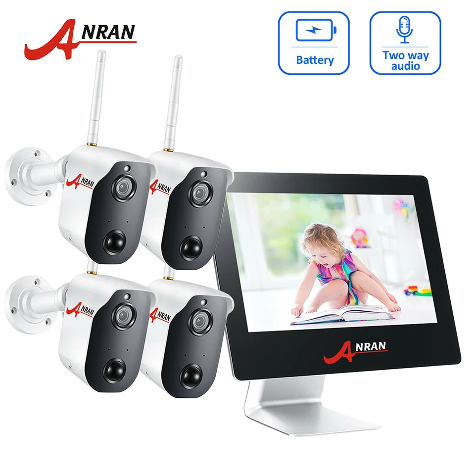 ANRAN P2P 8CH 12 дюймов ЖК-дисплей монитор NVR 2,0 МП 36IR на открытом воздухе 1080P Ночное видео аудио IP беспроводная камера безопасности Системы 1/2/3 ТБ HDD