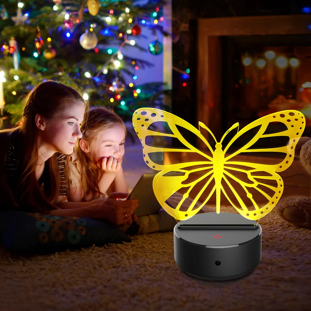 Acrylic butterfly LED 3D Night Lights Creative Ambient Light Desk Lamp Home Lighting Bulbing Color Change Luminaria Kids Gifts