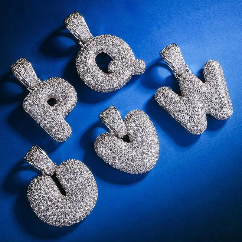 Iced Out пользовательские Пузырьковые буквы кулон ожерелье пузырь начальные буквы слова Белое золото кулон в стиле хип-хоп Ожерелье для мужчин и женщин