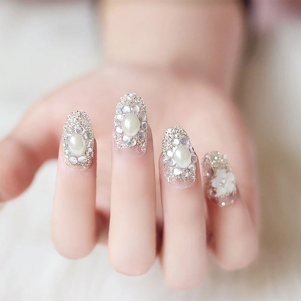 24 шт./компл. Полный Горный Хрусталь Невесты Nail Art Советы Овальные Полное Покрытие
