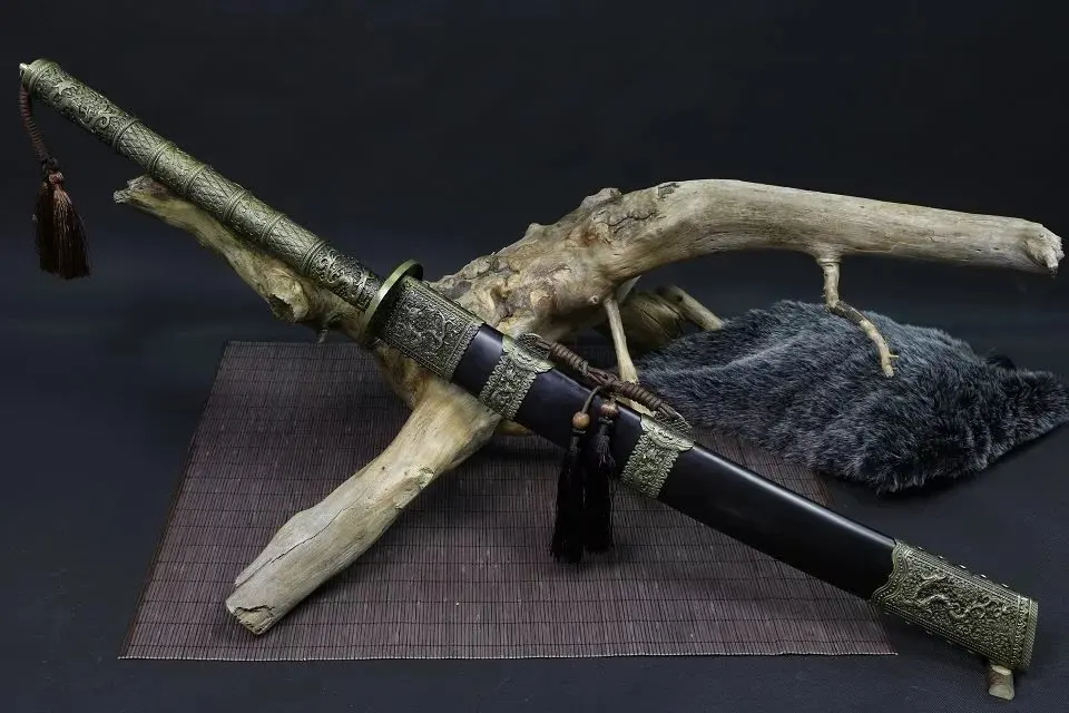 Настоящее лезвие из дамасской стали ручной работы китайский KangXi Saber Broadsword Qing Dyasty
