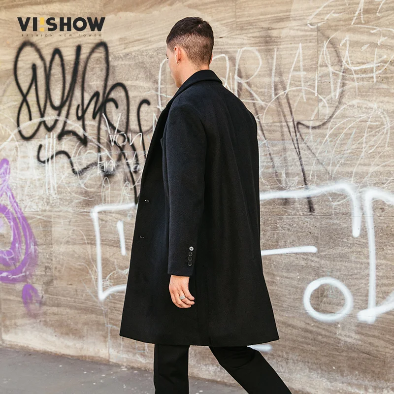 Viishow зимний мужской шерстяной Тренч брендовый длинный 2018 пальто однотонное