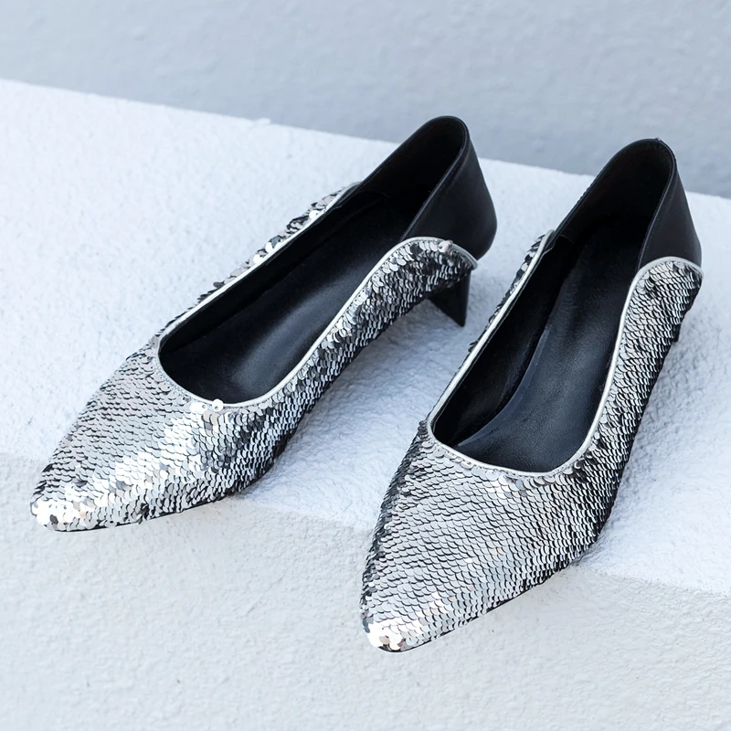 Enmayer 2020 Women Fashion Low Heel Pumps Sequined Cloth Pointed Toe Zapatos De Mujer Moda Vestir Size 34-39 LY442 | Обувь