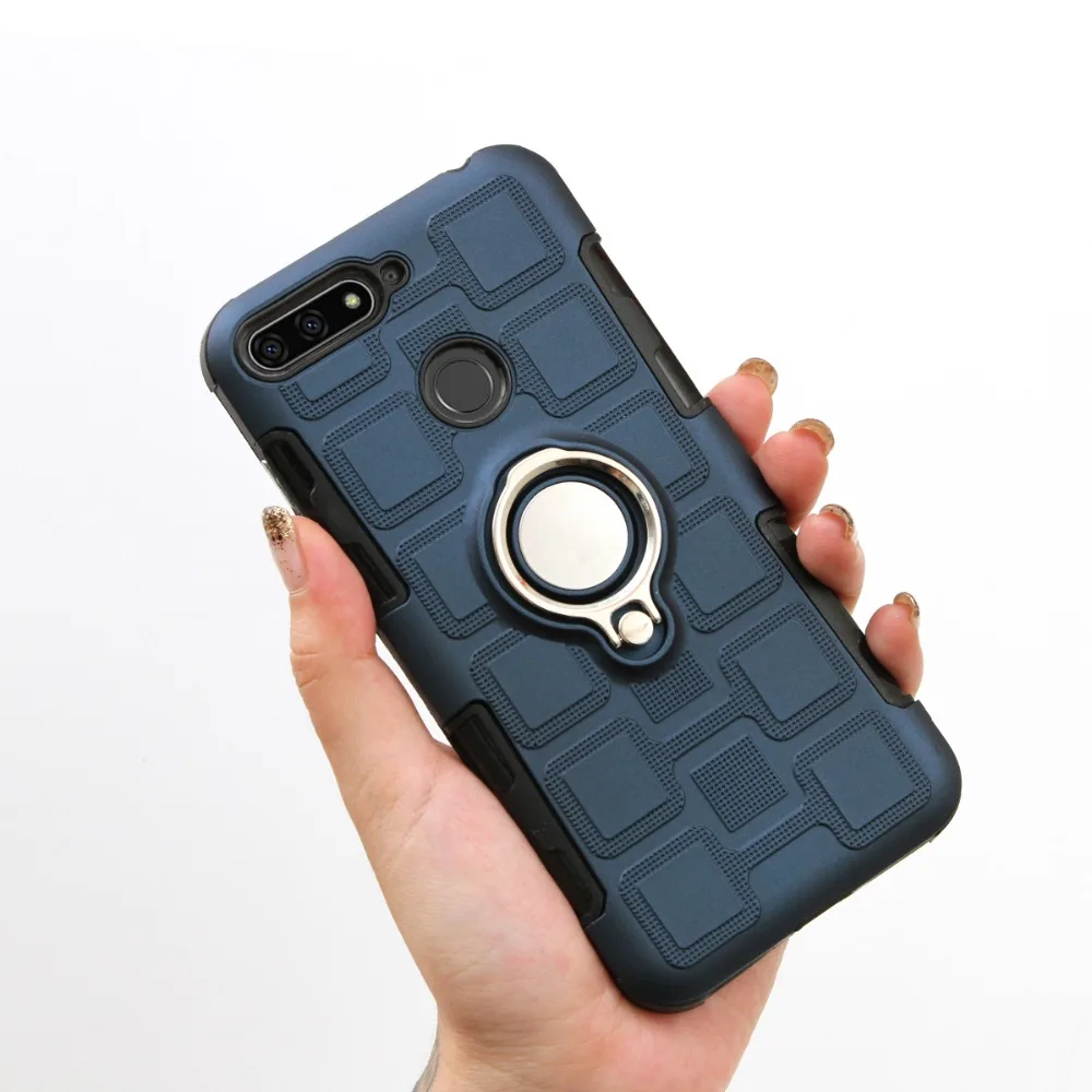 For Funda Huawei Y6 2018 Case Hybrid with Finger Ring Holder Kickstand Fit Magnetic Car Mount Cover for |