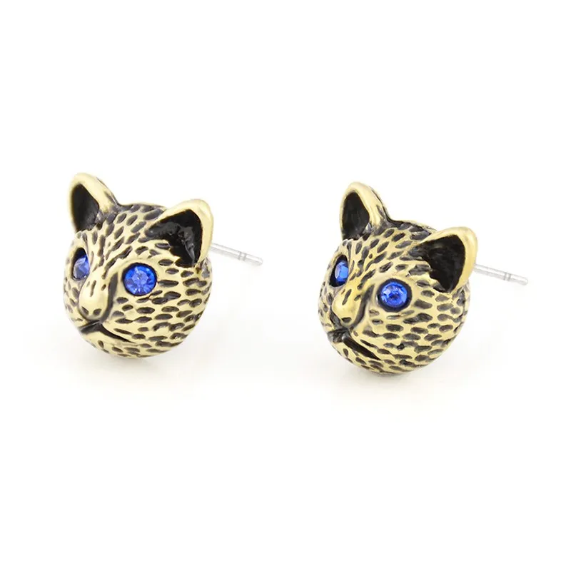 Vintage Bule Crystal Eye Cat Stud Earring Punk Cats Love Earrings For Women Jewelry Christmas Gift Bijoux Femme Pendientes | Украшения и
