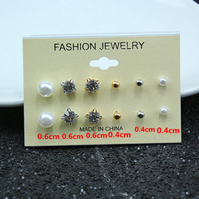 6 пар/карта имитация жемчуга кристалл серьги гвоздики мода простой стиль DIY для